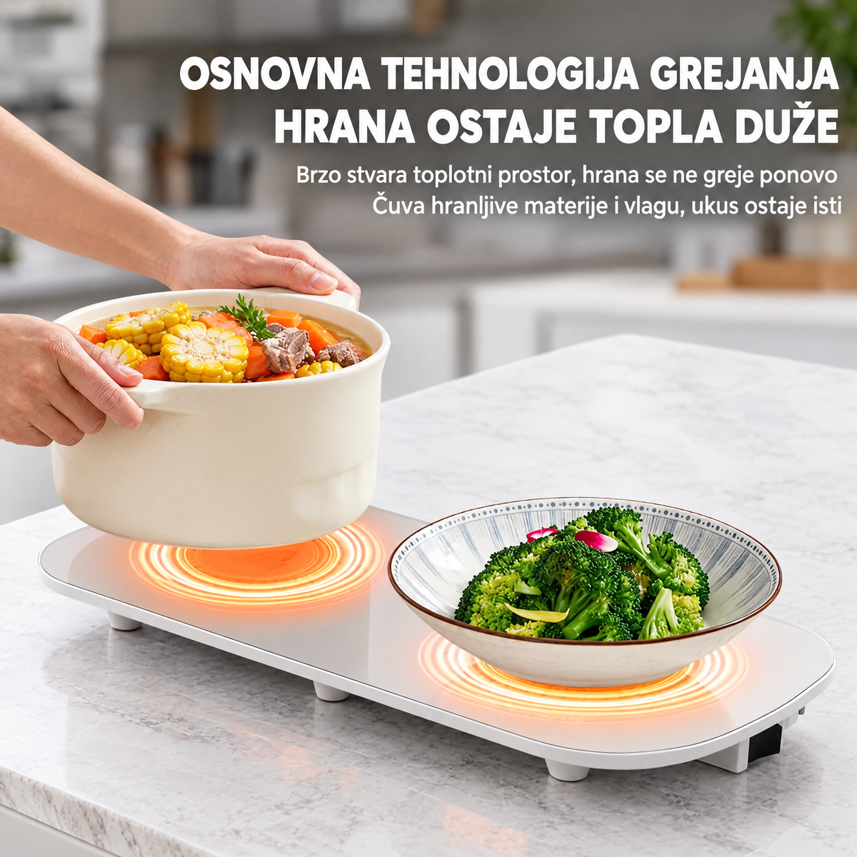 Električna grejna ploča sa 2 zone — za održavanje toplote hrane
