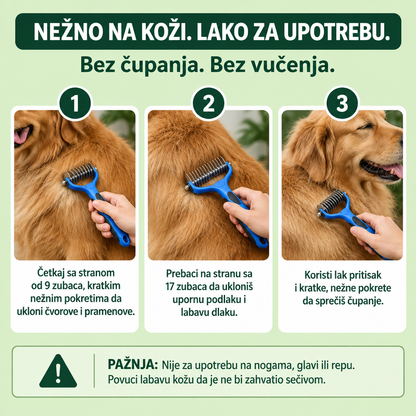 2-u-1 četka za pse i mačke — za čvorove, podlaku i višak dlake