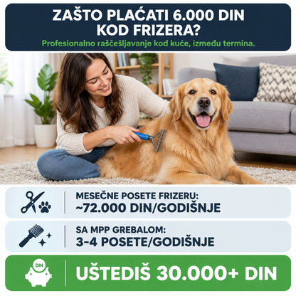 2-u-1 četka za pse i mačke — za čvorove, podlaku i višak dlake