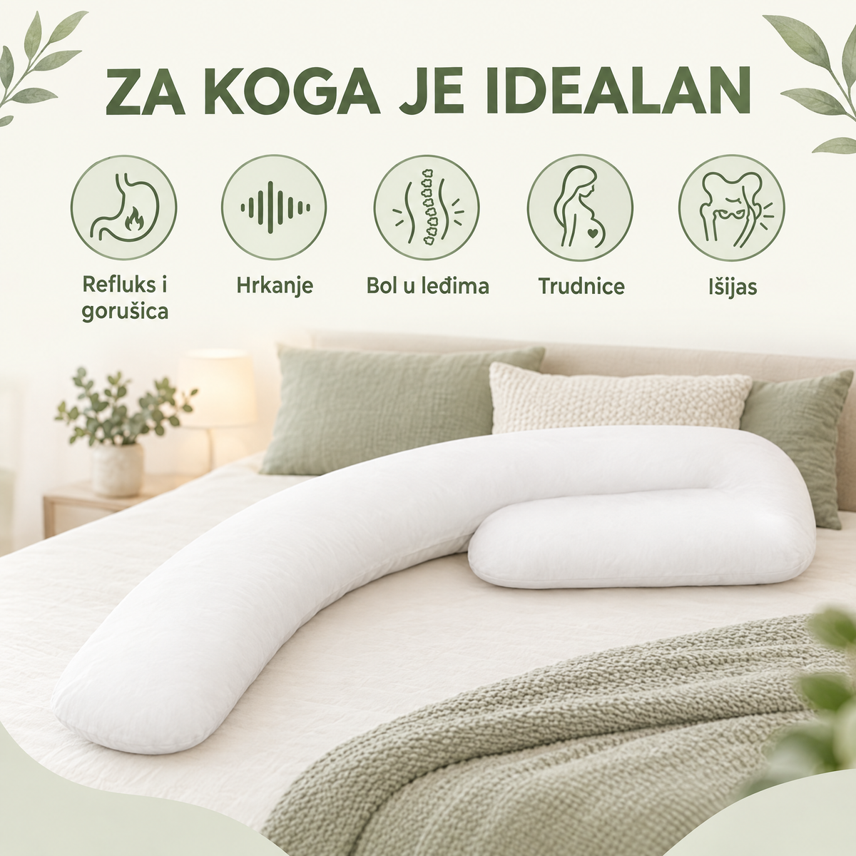 Jastuk za trudnice u obliku slova J — udobna podrška za spavanje na boku