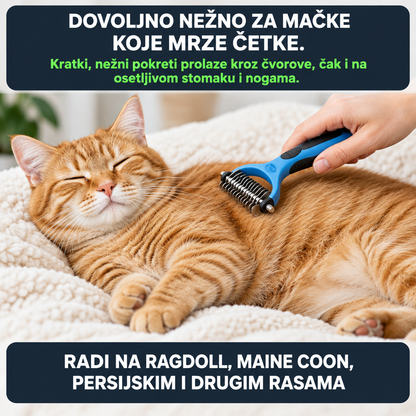 2-u-1 četka za pse i mačke — za čvorove, podlaku i višak dlake