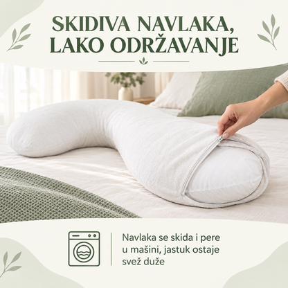 Jastuk za trudnice u obliku slova J — udobna podrška za spavanje na boku