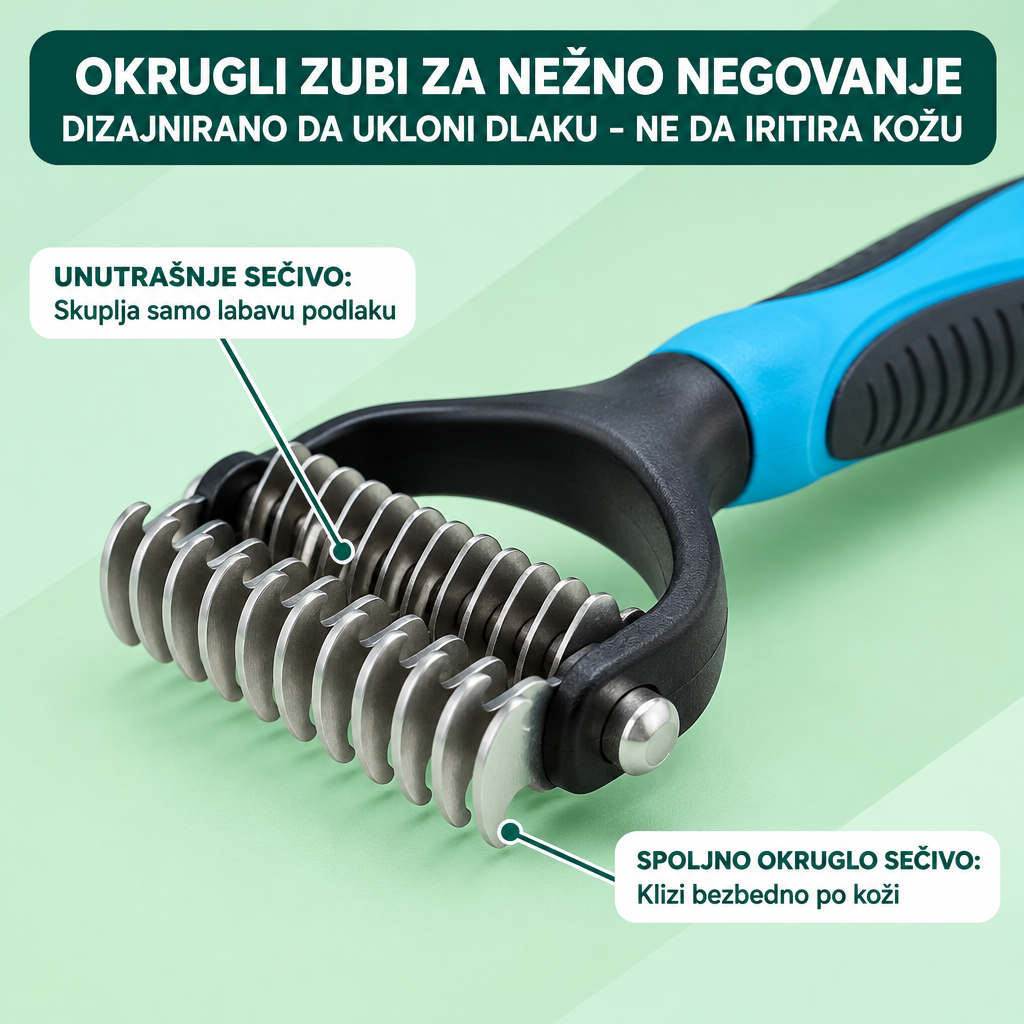 2-u-1 četka za pse i mačke — za čvorove, podlaku i višak dlake