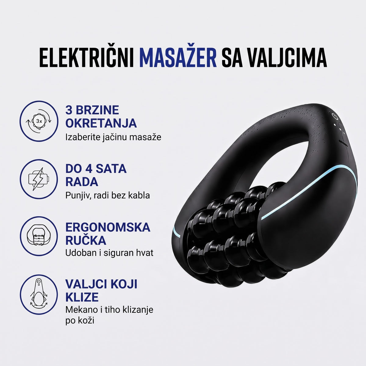 Električni masažer sa 6 valjaka — za opuštanje celog tela