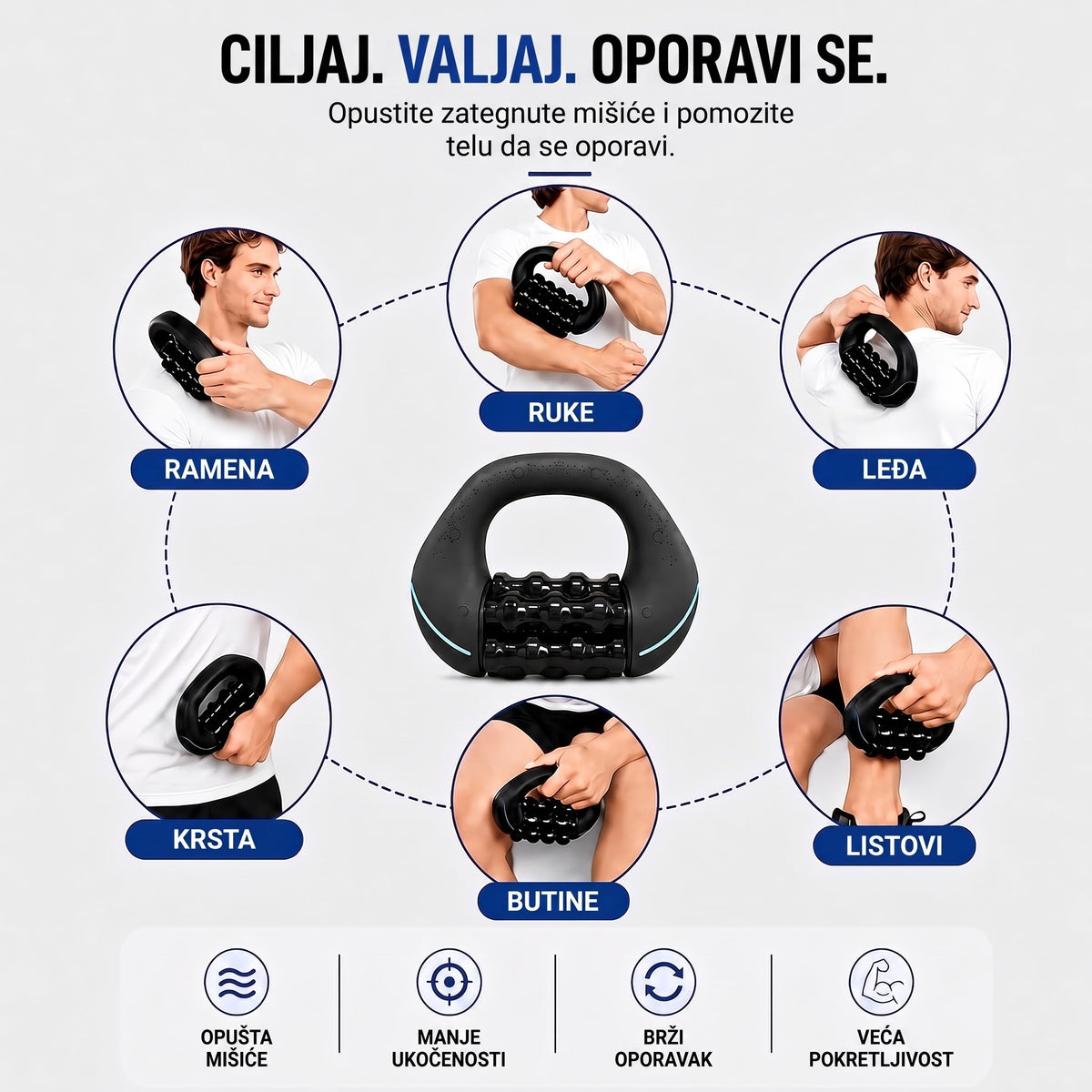 Električni masažer sa 6 valjaka — za opuštanje celog tela