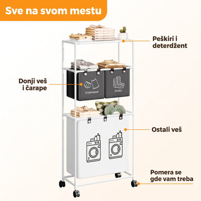 Polica za veš sa točkićima i 3 vreće