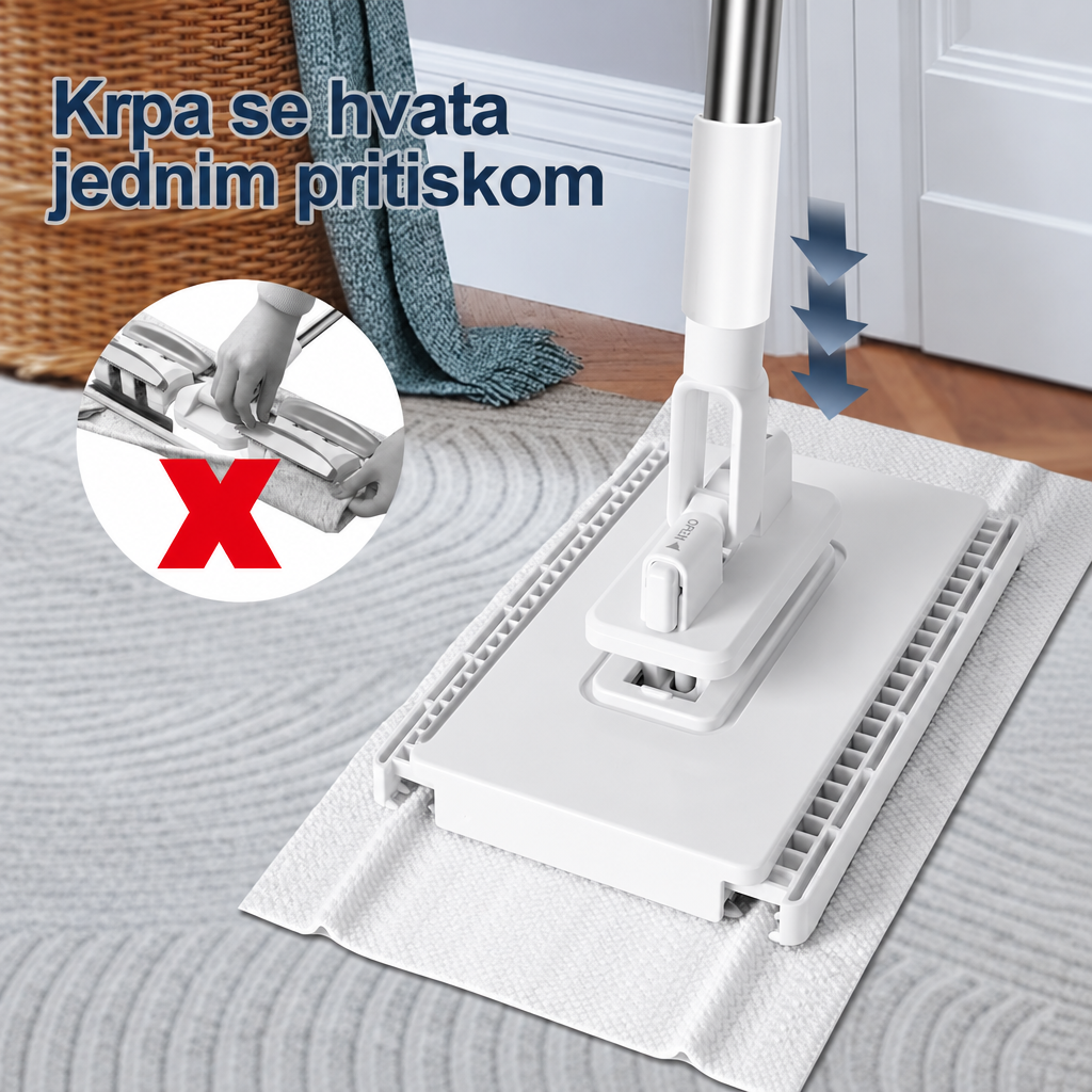 Krpa se hvata jednim pritiskom na dršku