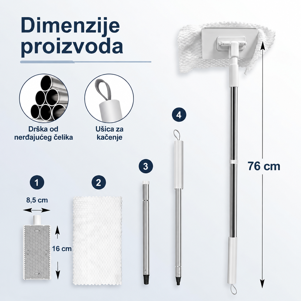 Dimenzije proizvoda: ploča 8,5 x 16 cm, ukupna dužina 76 cm
